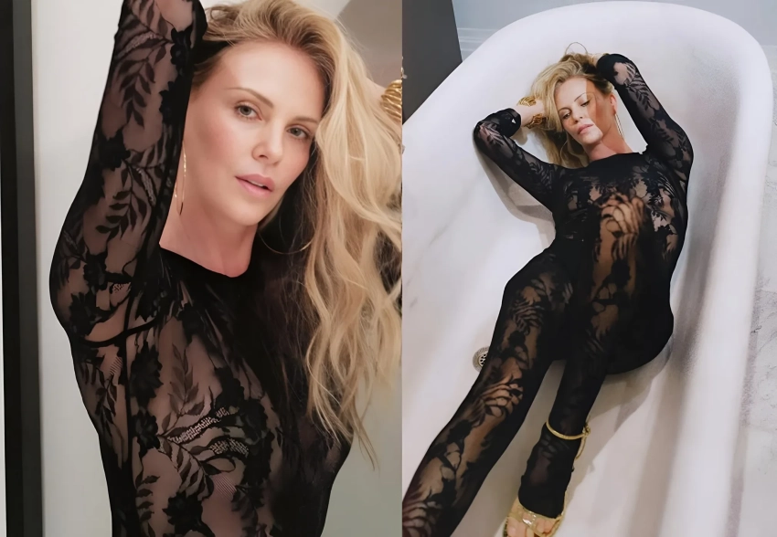 50-летняя Шарлиз Терон снялась в кружевном комбинезоне на голое тело